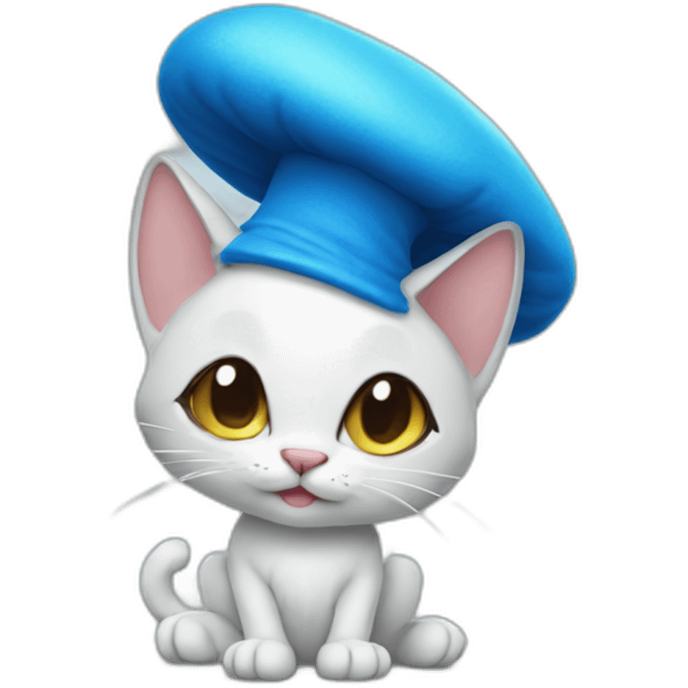 Smurf cat with a mushroom hat emoji