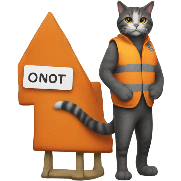 cat with a sign and an orange vest emoji