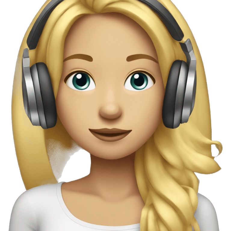 blonde straight hair girl with headphones and music notes around face emoji