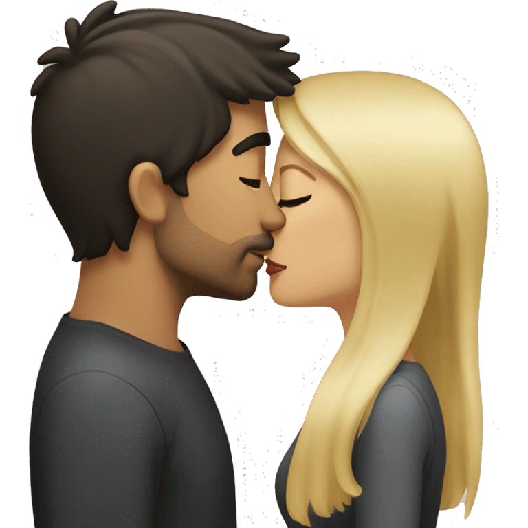 Dark hair man kissing a blond hair woman emoji