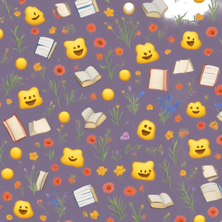 Nondirectional pattern with books and wildflowers emoji