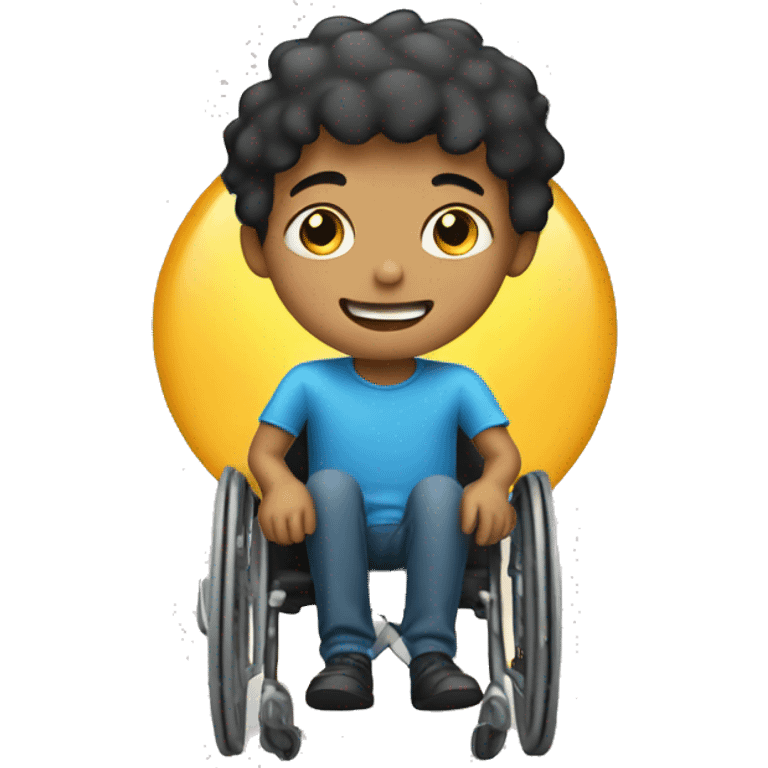 smiling boy sitting alone with a wheelchair  emoji