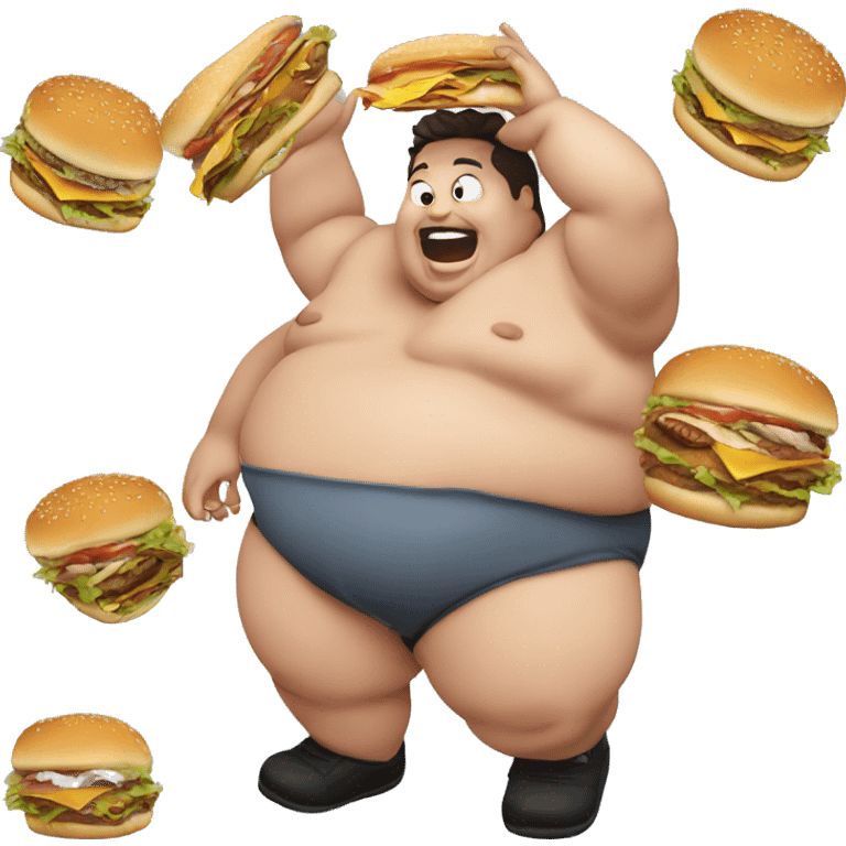 Fat person eating a burger falling emoji