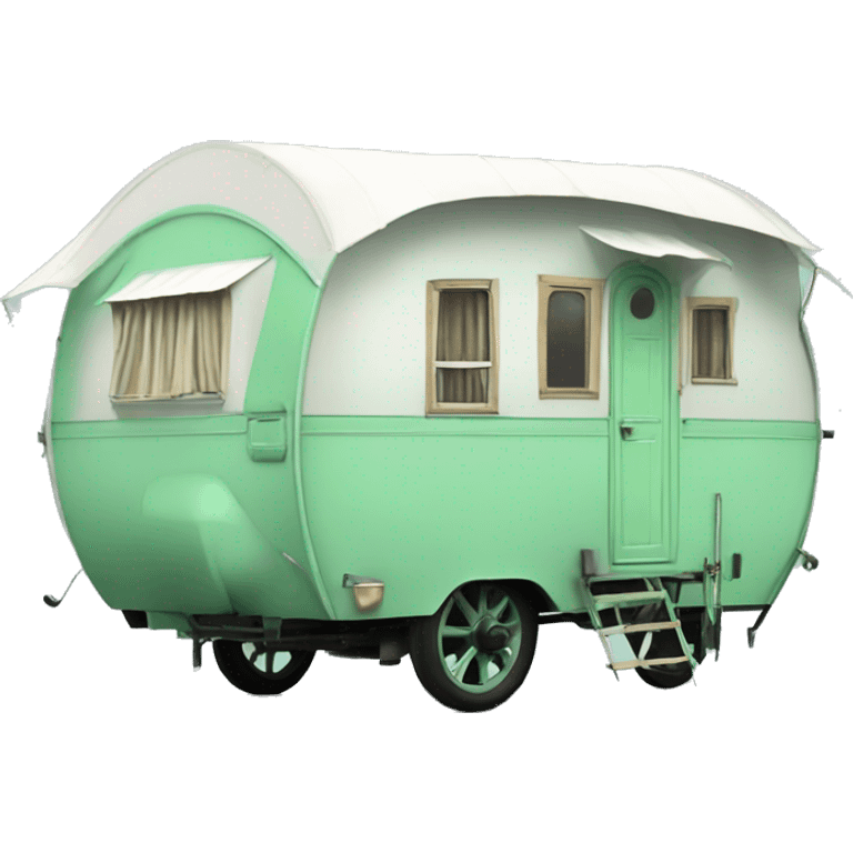 Realistic mint green vintage round gypsy caravan wagon camper emoji