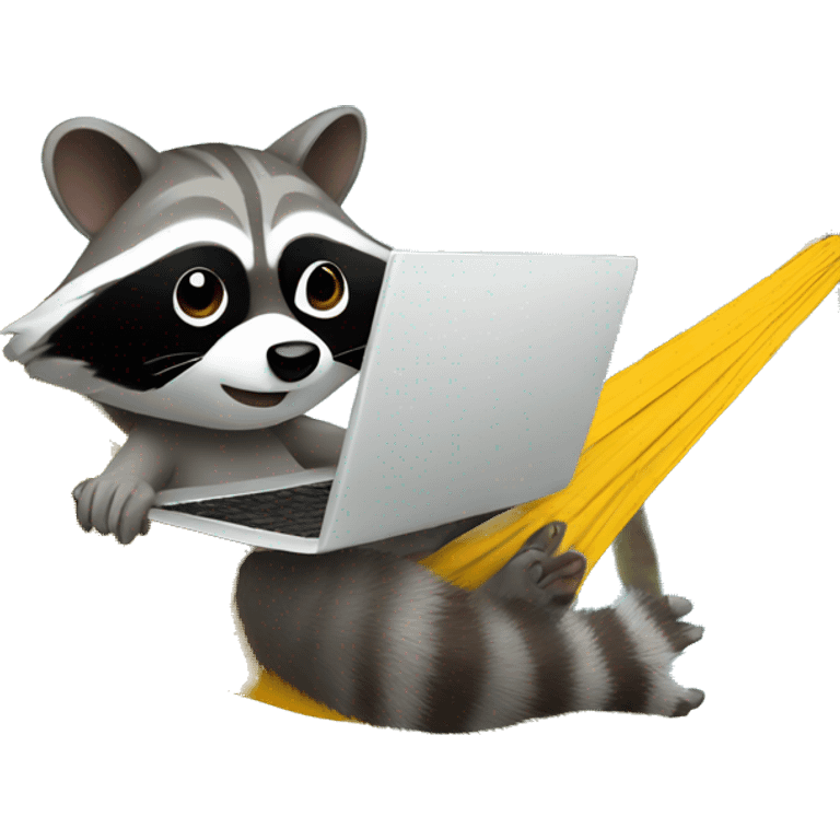 raccoon works on a laptop in a hammock emoji