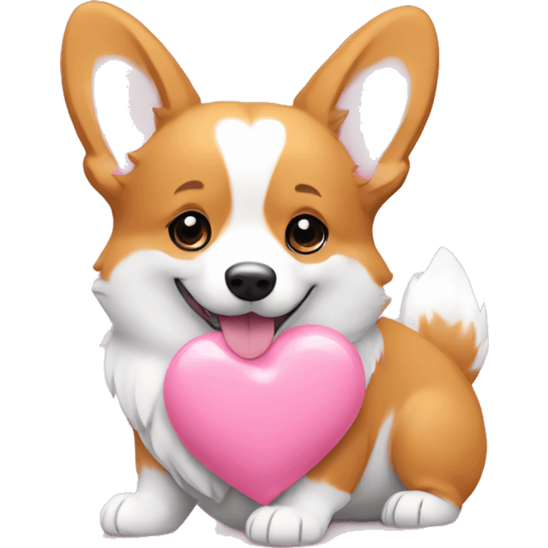 Corgi hugs a big soft pink heart emoji