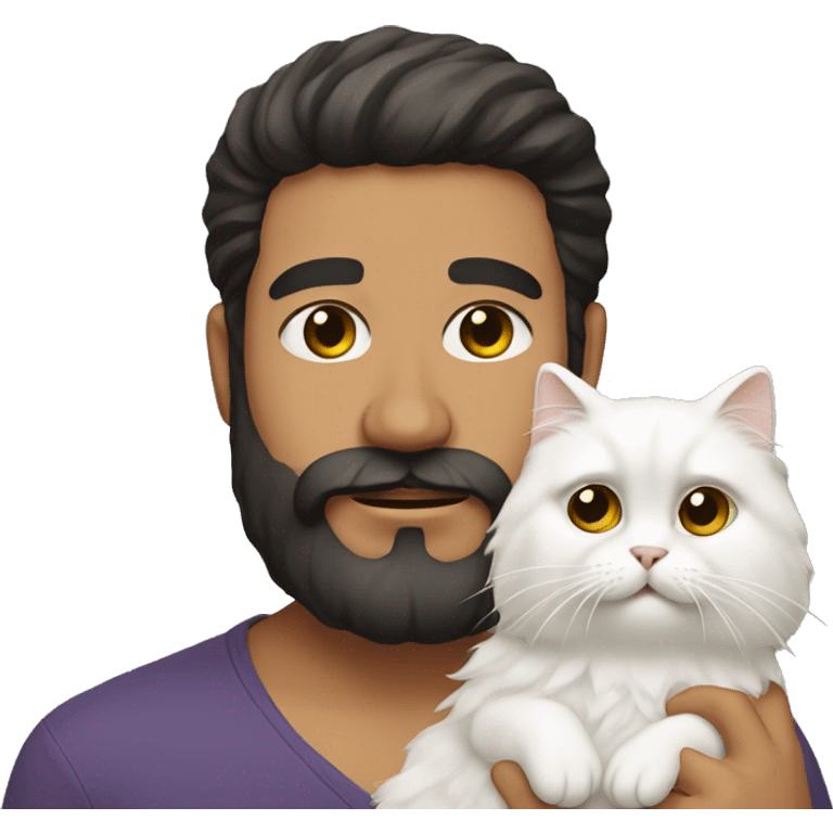 Latin man with beard holding white persian cat emoji