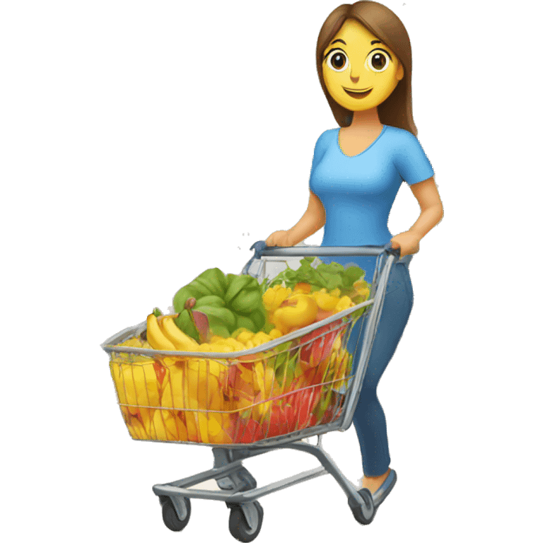 a mother with a wheelbarrow full of groceries is shopping in a supermarket emoji