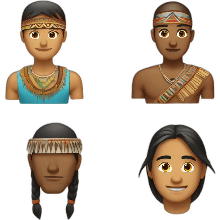 A man wearing a kuffeiyeh next to a native american next to an aboriginal next to a maori emoji