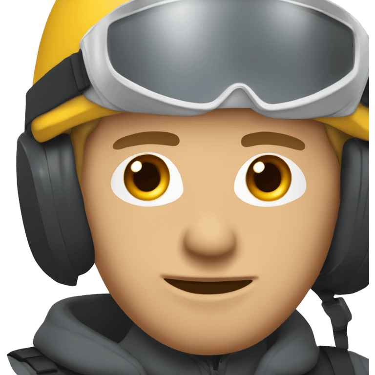 Caucasian man wearing safety ski mask, helmet safety and earplug emoji