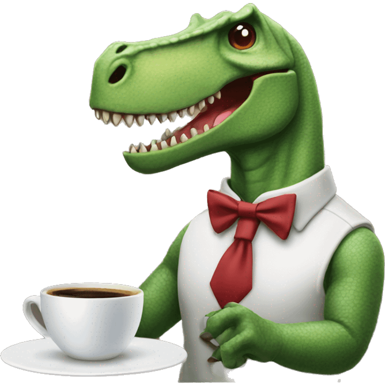 dinosaur serving coffee with a bowtie emoji