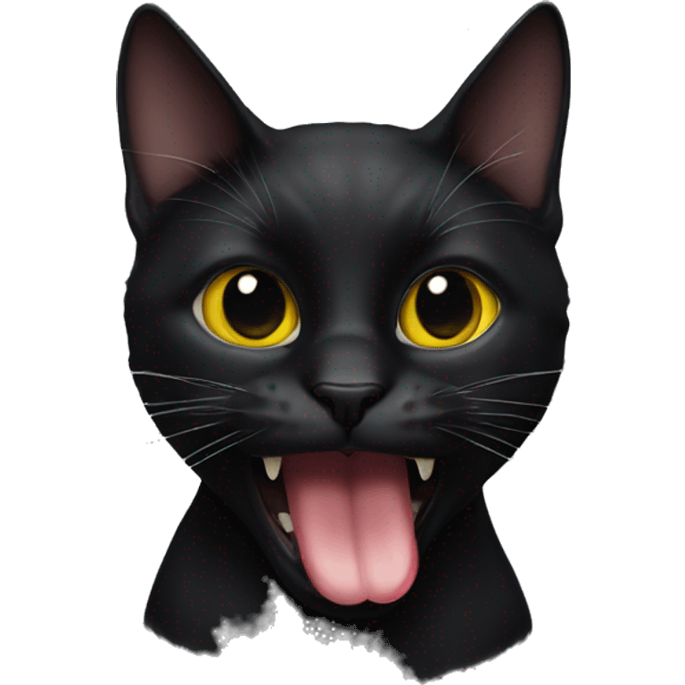 Black cat show tongue emoji