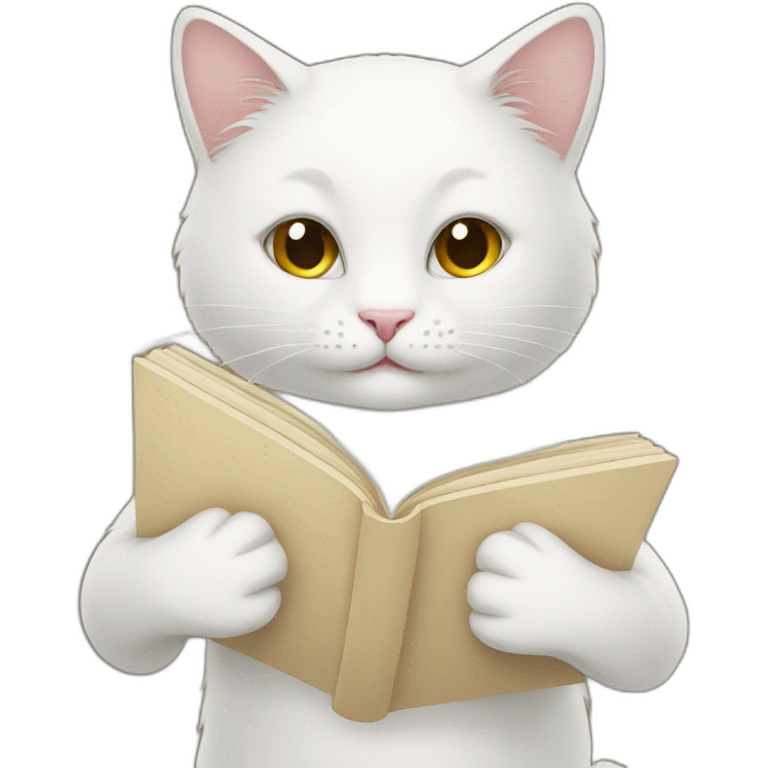 White cat read book emoji