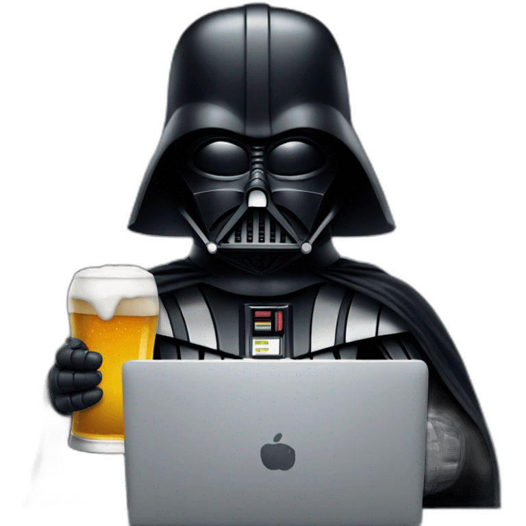 Dark vader holding a beer and a computer emoji