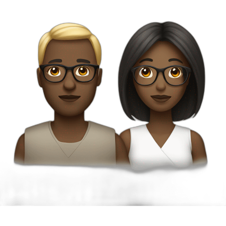 black woman white man couple with glasses emoji