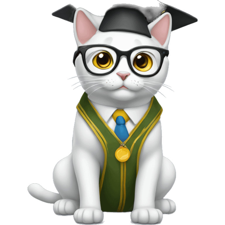 super smart cat in glasses and university hat emoji