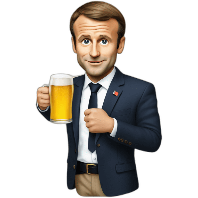 Emmanuel Macron holding a beer emoji