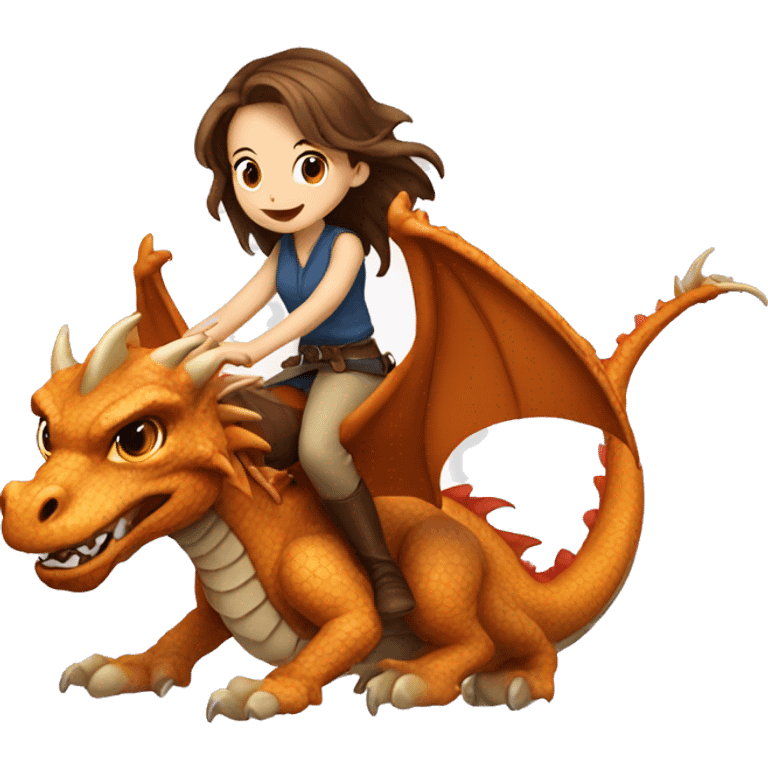 Very beautiful girl with brown hair riding on dragon emoji