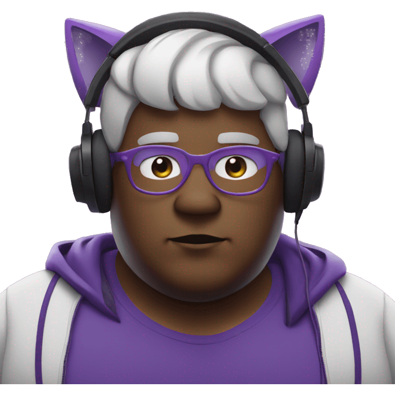 fat man with purple cat ears, listening to music emoji