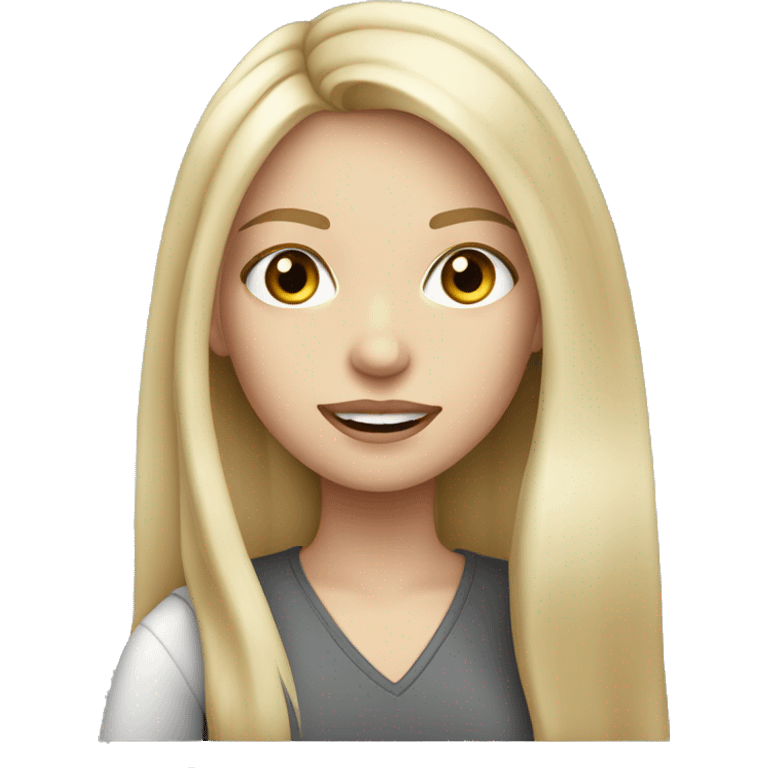 Graphic designer blonde girl with long hair and fair skin with grey eyes with iPad  emoji