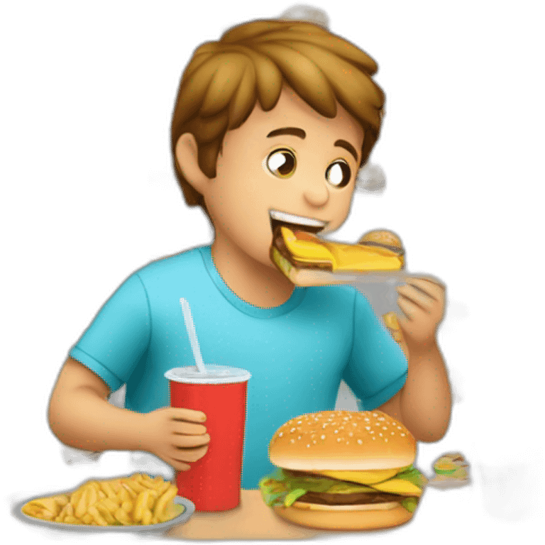 niño gordo comiendo  10 hamburguesas emoji