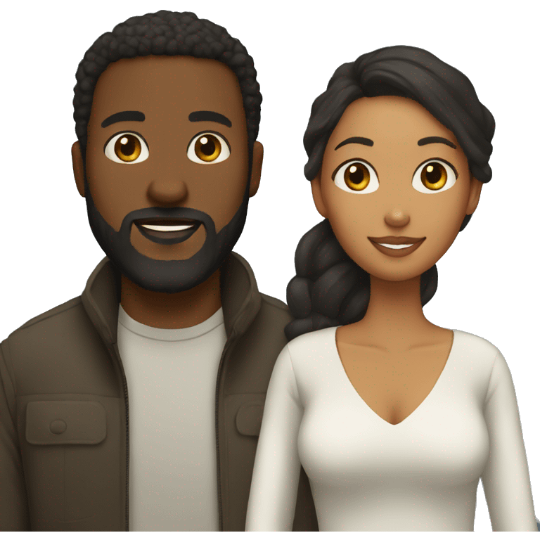 Couple black man with beard and mixed race woman emoji