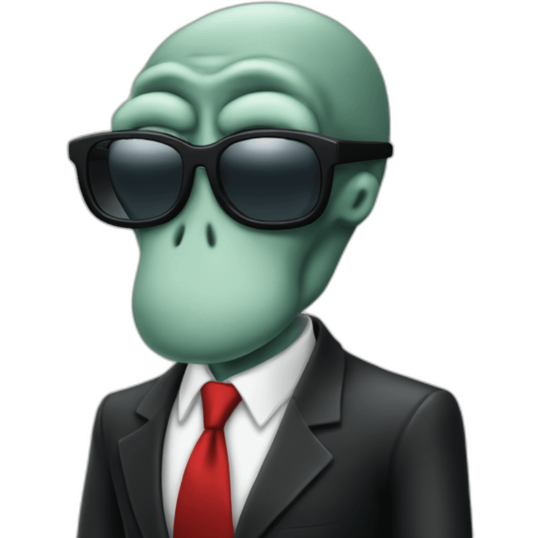 squidward with a black suit, red tie and sunglasses emoji