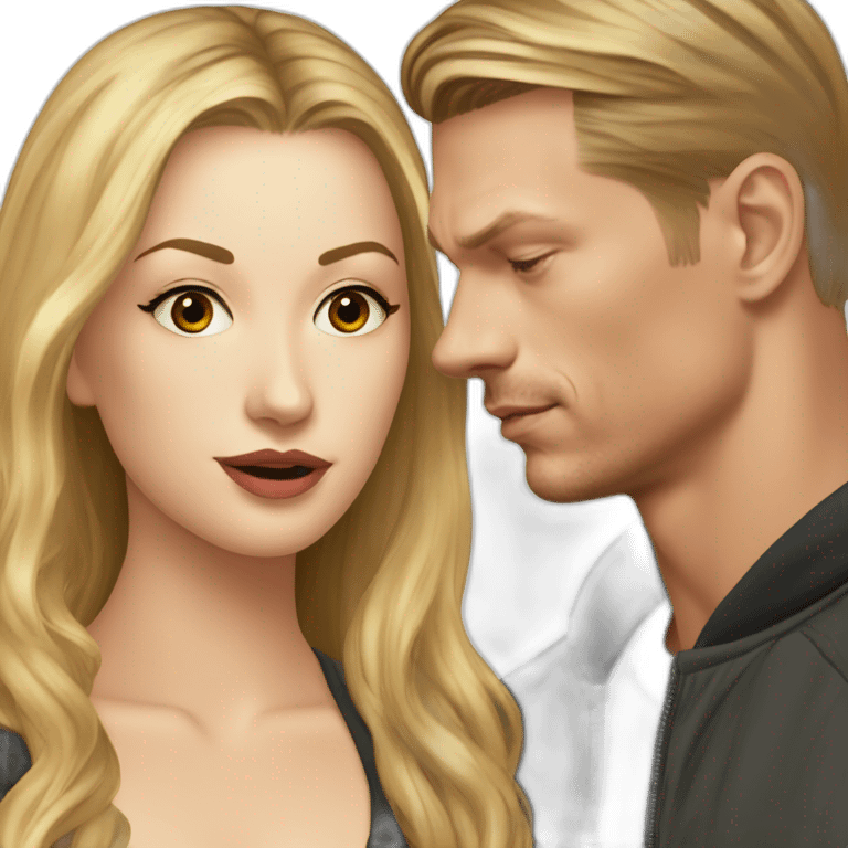 Joel Kinnaman kisses a white girl with light brown hair emoji