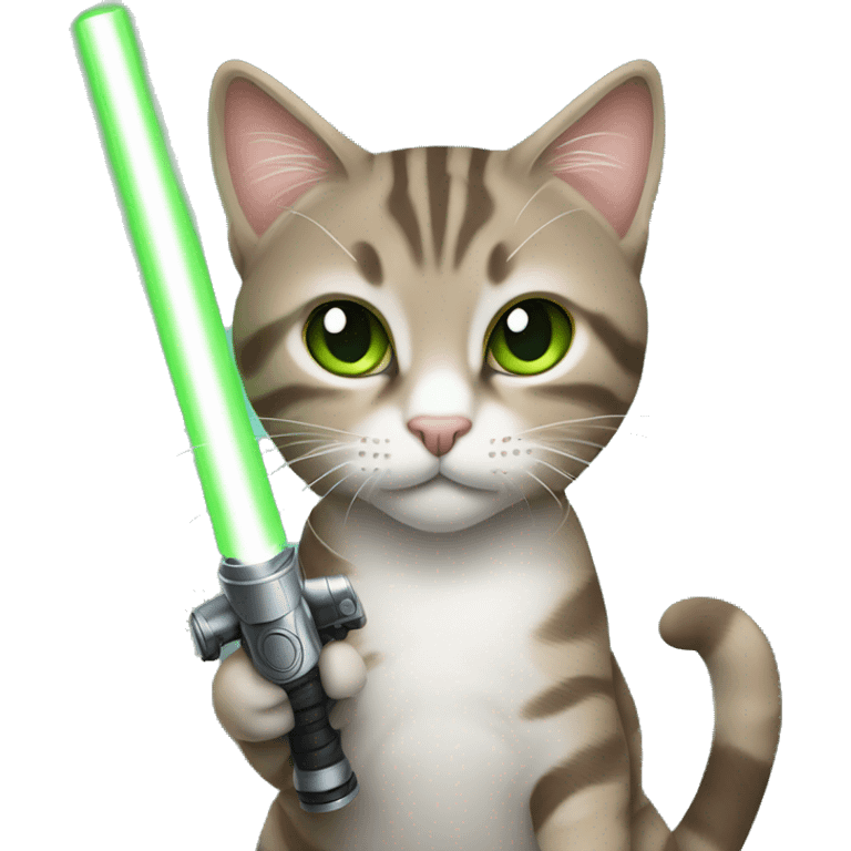 Tabby cat grey brown green eyes with light saber emoji