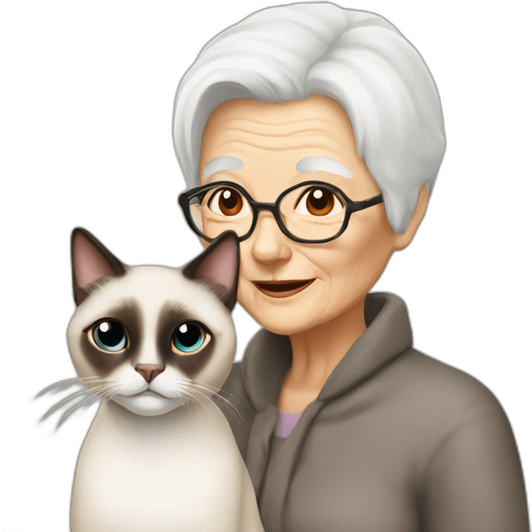 siamese cat and old lady with white hair emoji