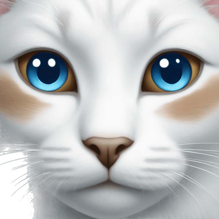 White cat with one blue and one brown eye emoji