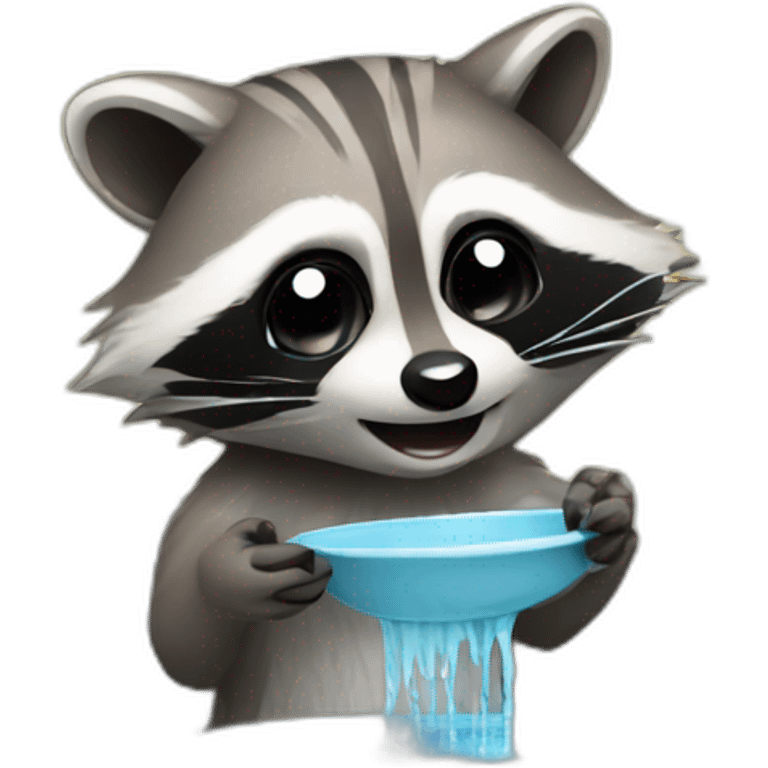 raccoon washes a plate in the sink emoji