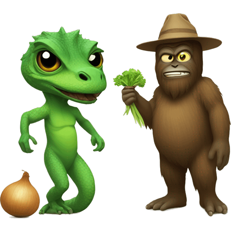 Lizard and Sasquatch with an onion  emoji