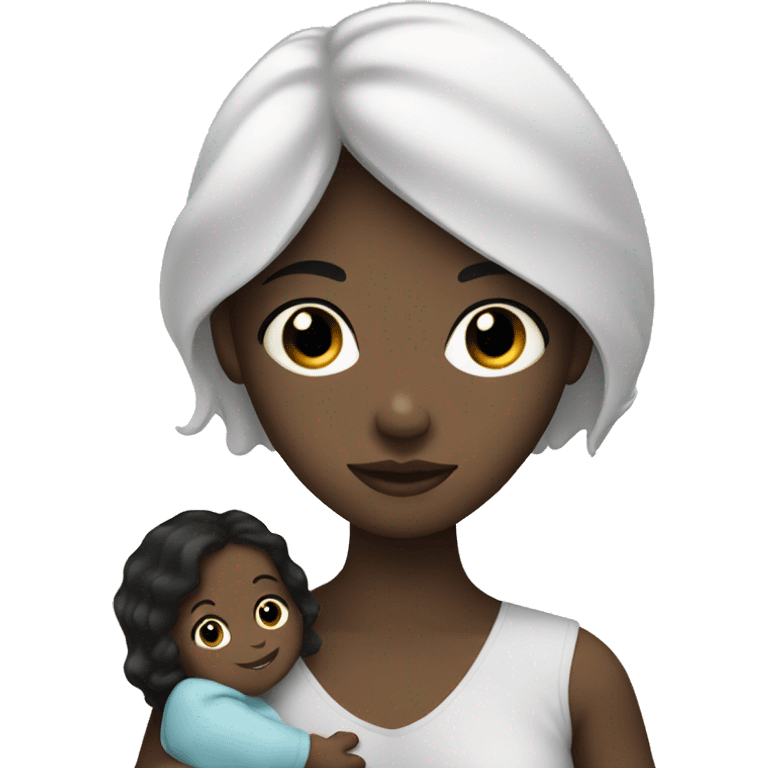 black hair white woman holding a black baby emoji