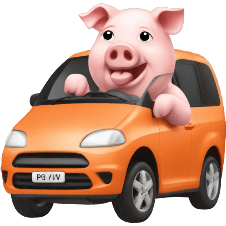 Pig driving orange mpv car emoji