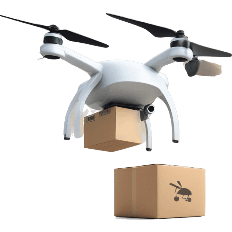 Delivery drone with a delivery box Nova Poshta logo emoji