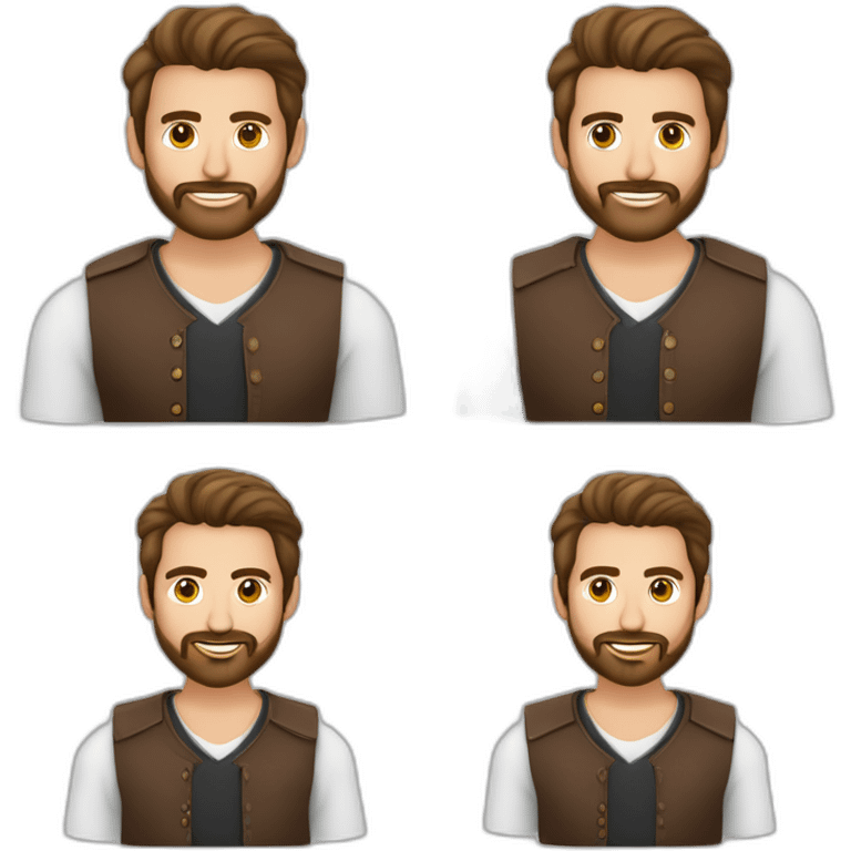 Hombre de mitad de cuerpo piel blanca cabello largo cafe con barba y cadena con dije de caballo grande en el cuello emoji