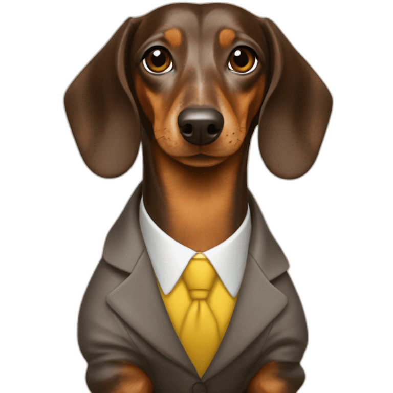 brown dapple dachshund in a yellow suit emoji