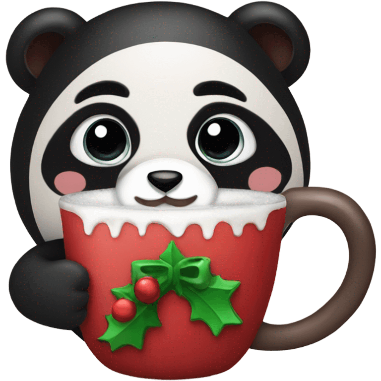 Christmas panda with hot chocolate emoji