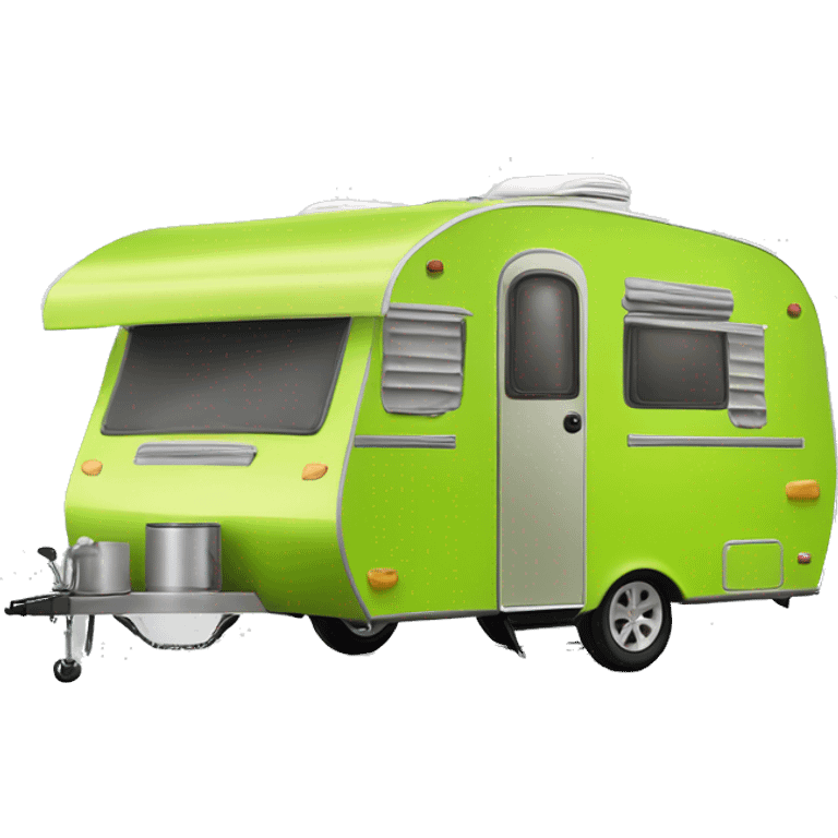 Realistic lime green camping travel trailer isolated.  emoji