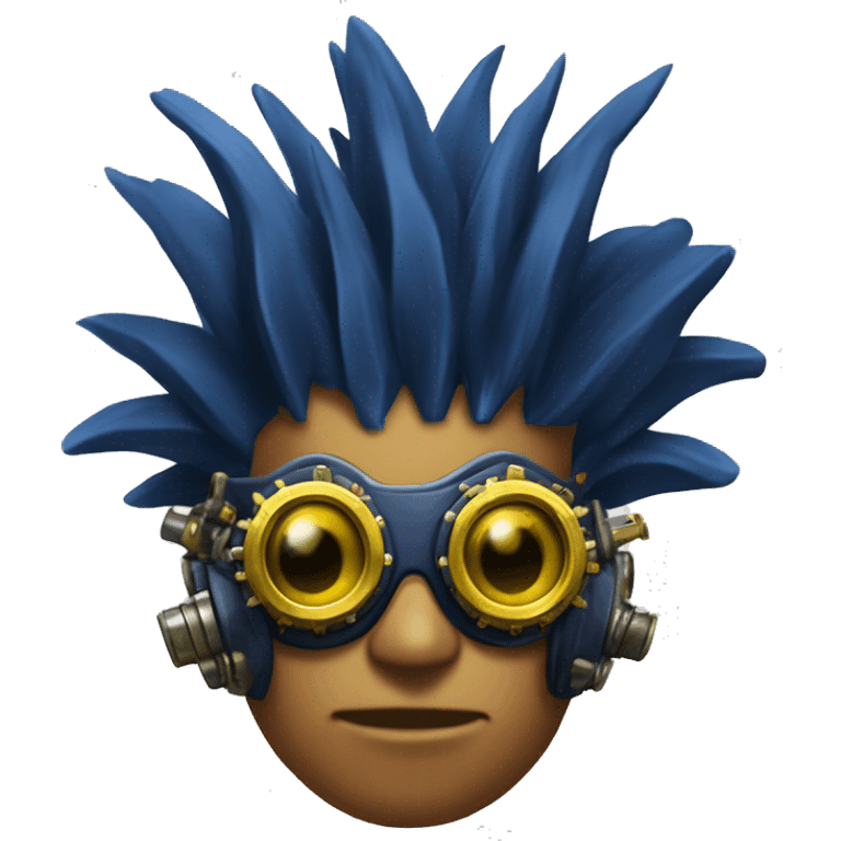 Navy blue Mohawk cyborg head with yellow steampunk goggles emoji