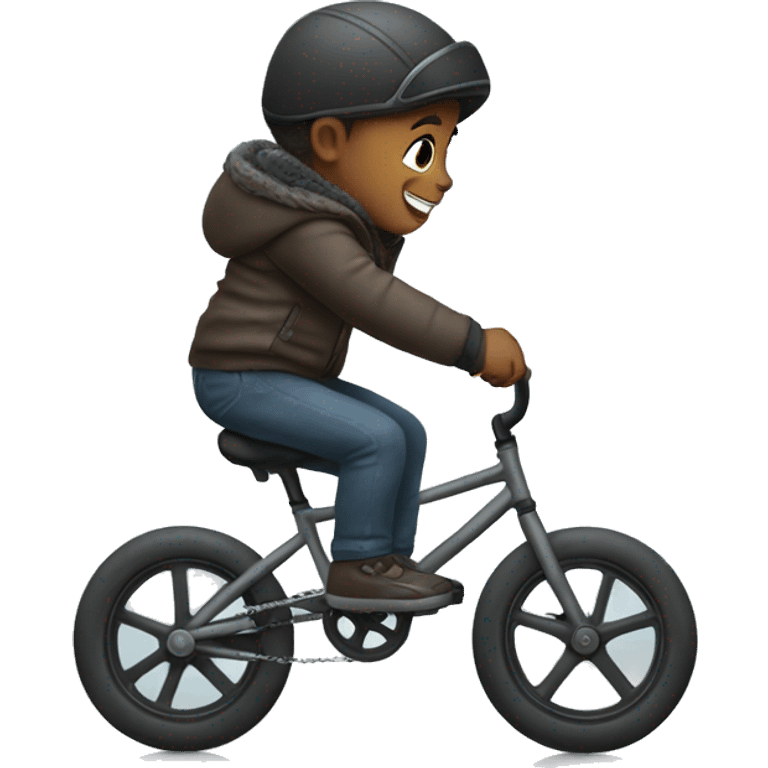 Baby riding bike in winter clot emoji