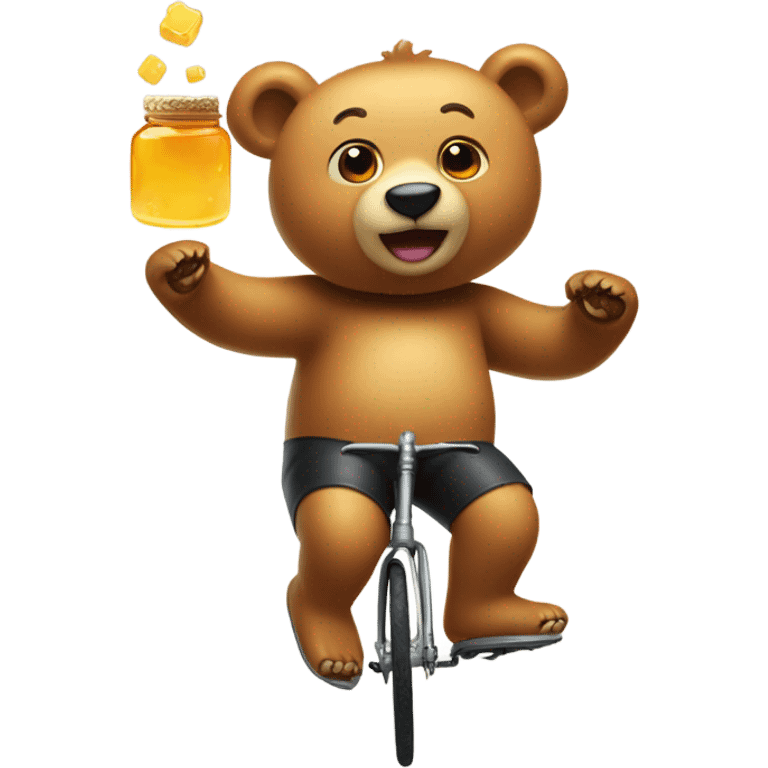 A bear in a tutu, juggling honey jars while riding on a unicycle emoji