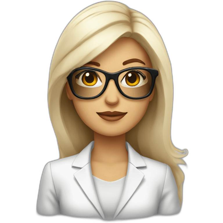 Mujer blanca pelo largo lacio emprendedora con blazer y gafas emoji