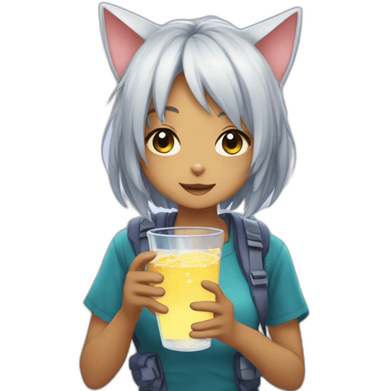 anime cat girl drinks water emoji