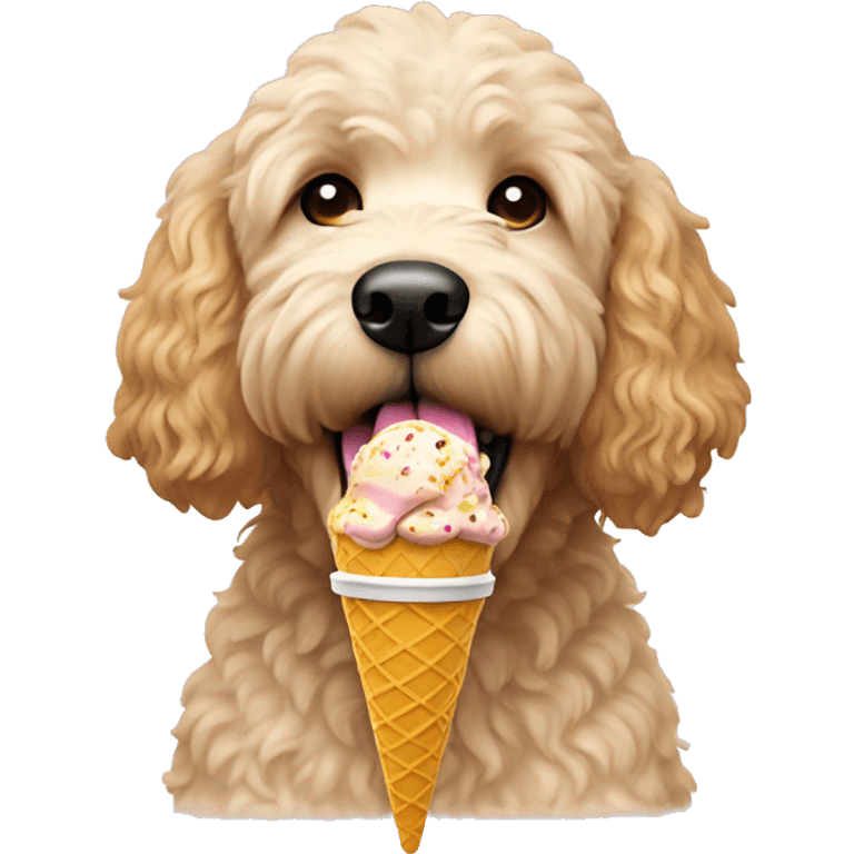 Golden doodle eating ice cream emoji