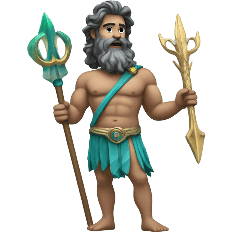 Poseidon holding a trident in one hand and a pill in the other hand emoji