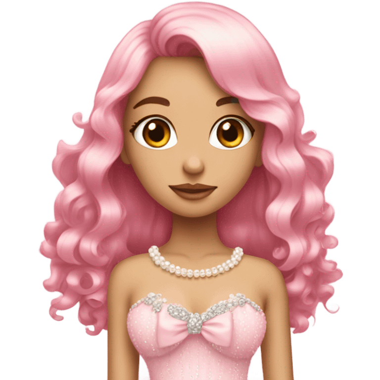 pretty. pink. Long hair. Pink bows. Pearls. Light pink. Diamonds, dress. emoji