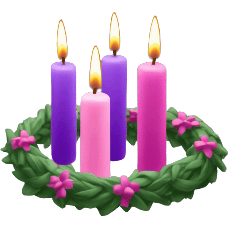 Advent wreath with only 4 candles. 3 purple candles 1 pink candle  emoji