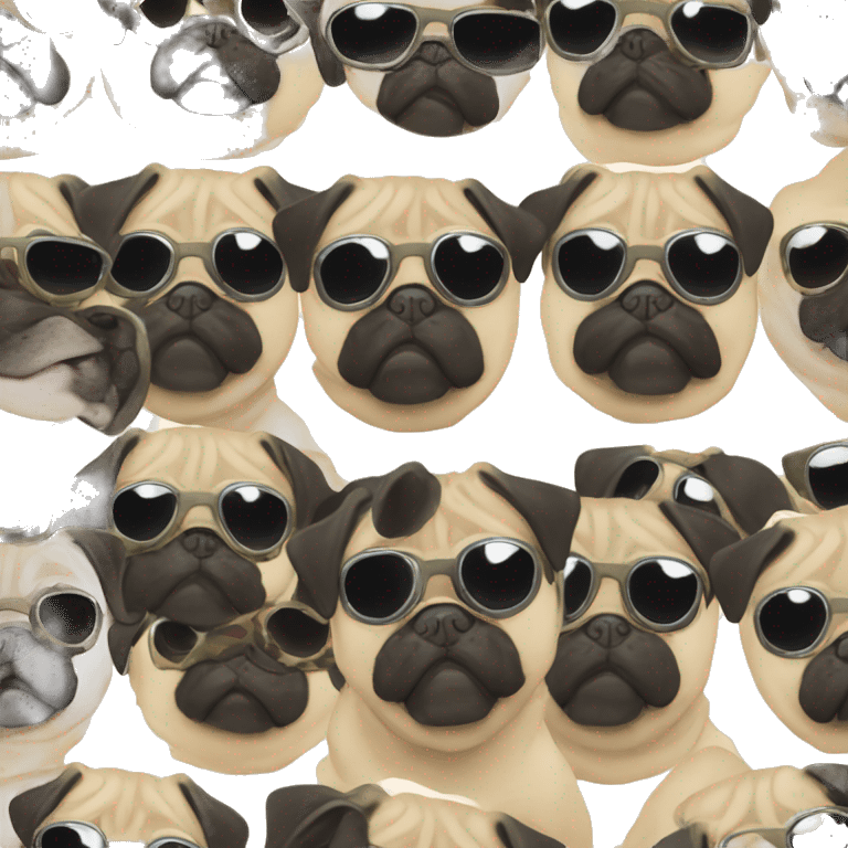 Pug with black hair and mirrored sunglasses wearing camouflage  emoji